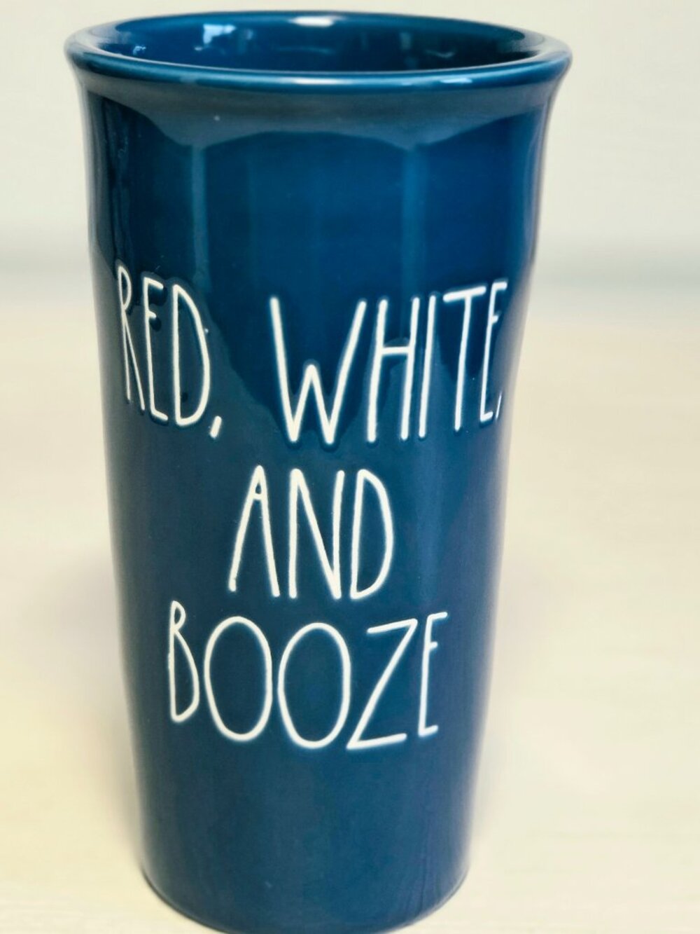 Rae Dunn Red White & Booze Ceramic 4th of July Tumbler Coffee Tea Cup Mug 16 oz